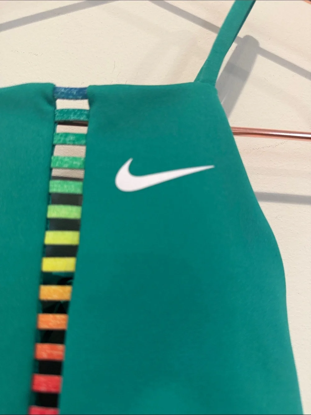 Nike Teal sports bra Sports Crop Top with Rainbow Stripe.